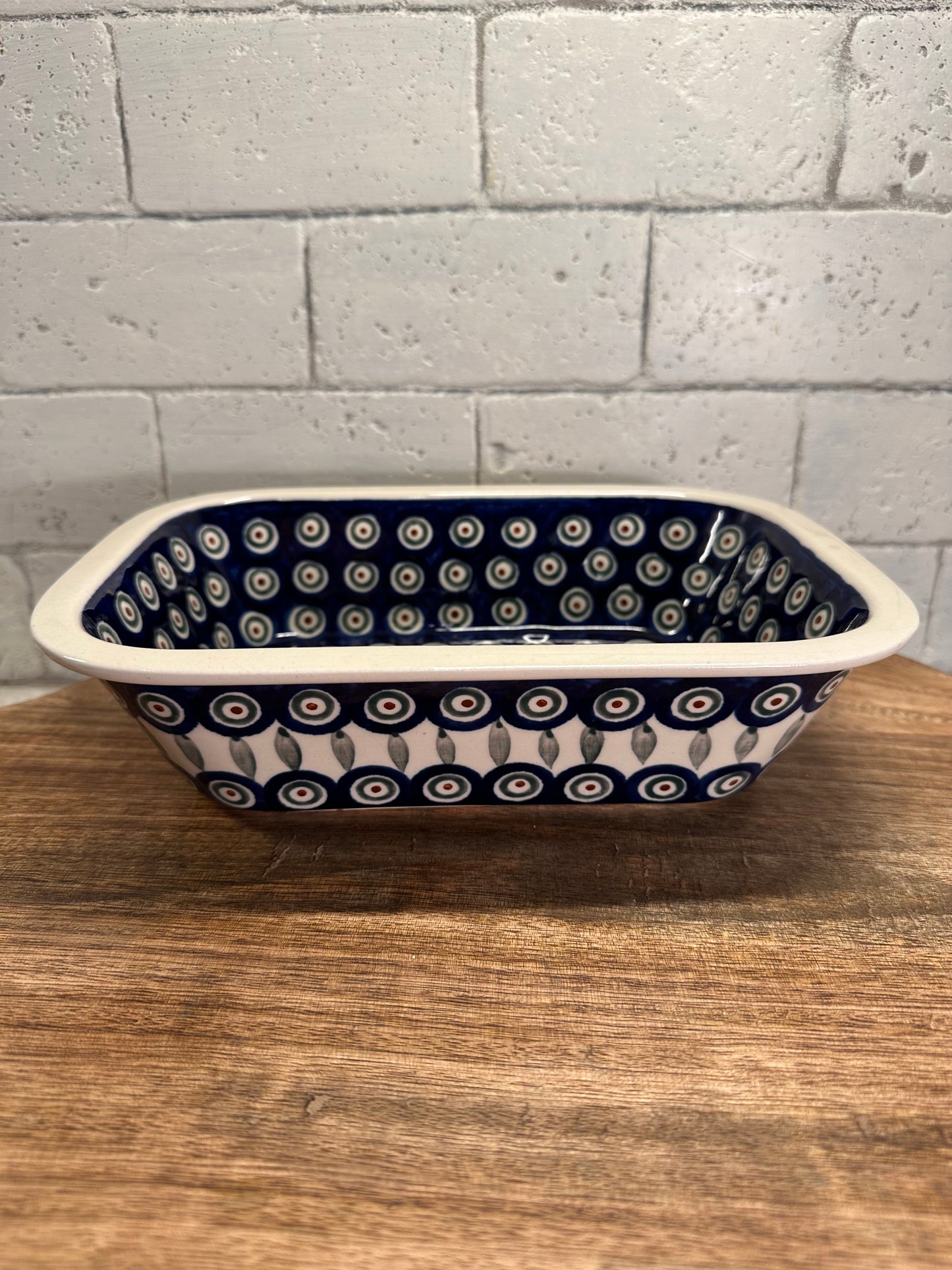 Zaklady Polish Pottery, Traditional Peacock Leaves, Rectangular Baker