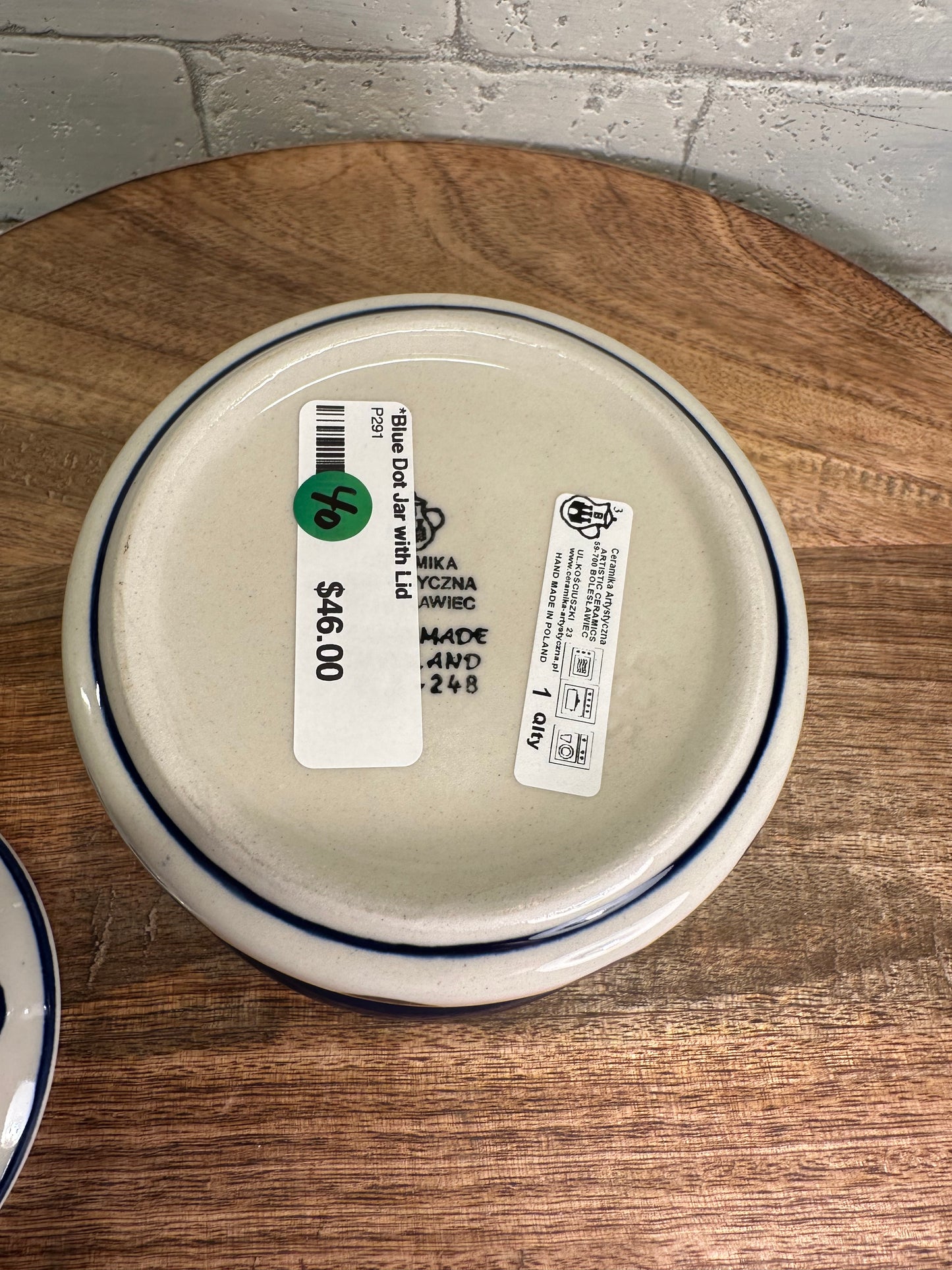 Ceramika Artystyczna Polish Pottery, Traditional Blue Dot Jar with Lid