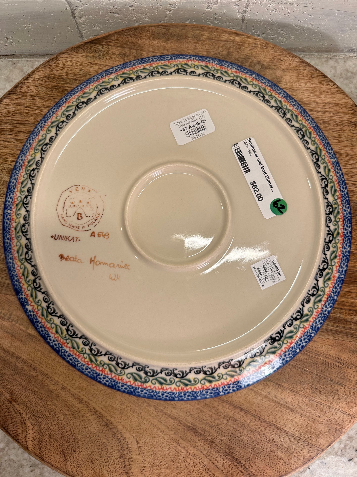 Vena Polish Pottery, Sunflower & Bird Dinner Plate