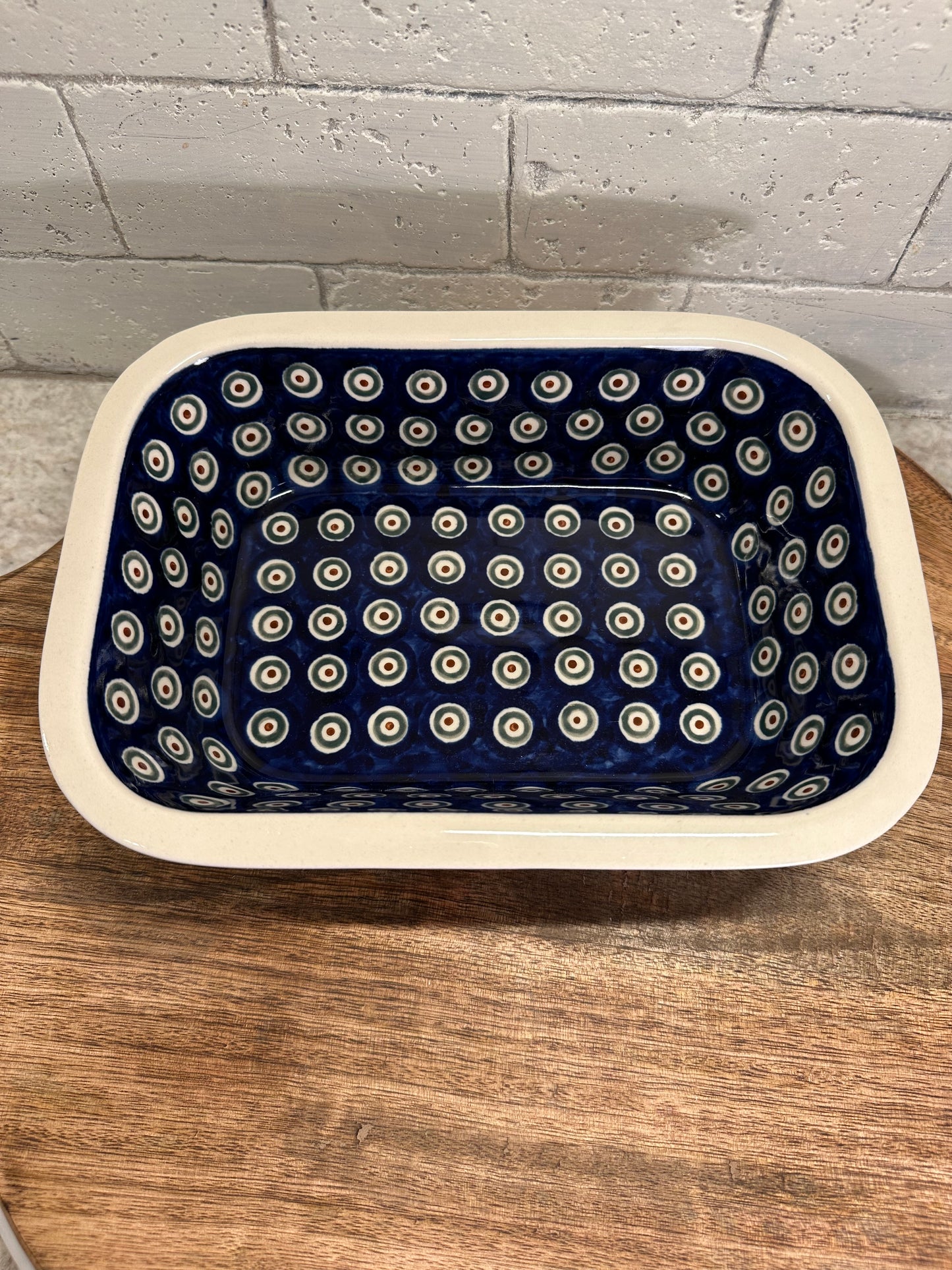 Zaklady Polish Pottery, Traditional Peacock Leaves, Rectangular Baker