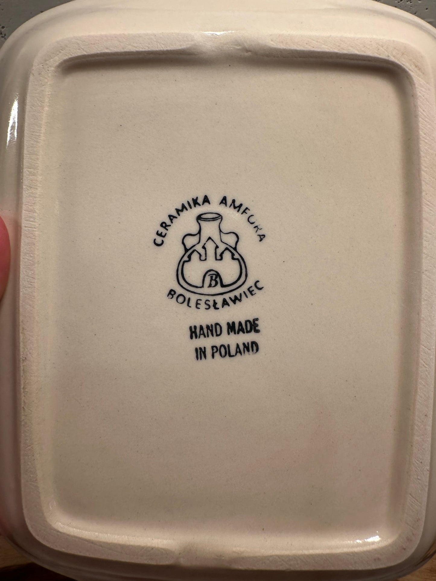 Amfora Polish Pottery, Jamie's Pine Forest & Snowflakes, European Butter Dish