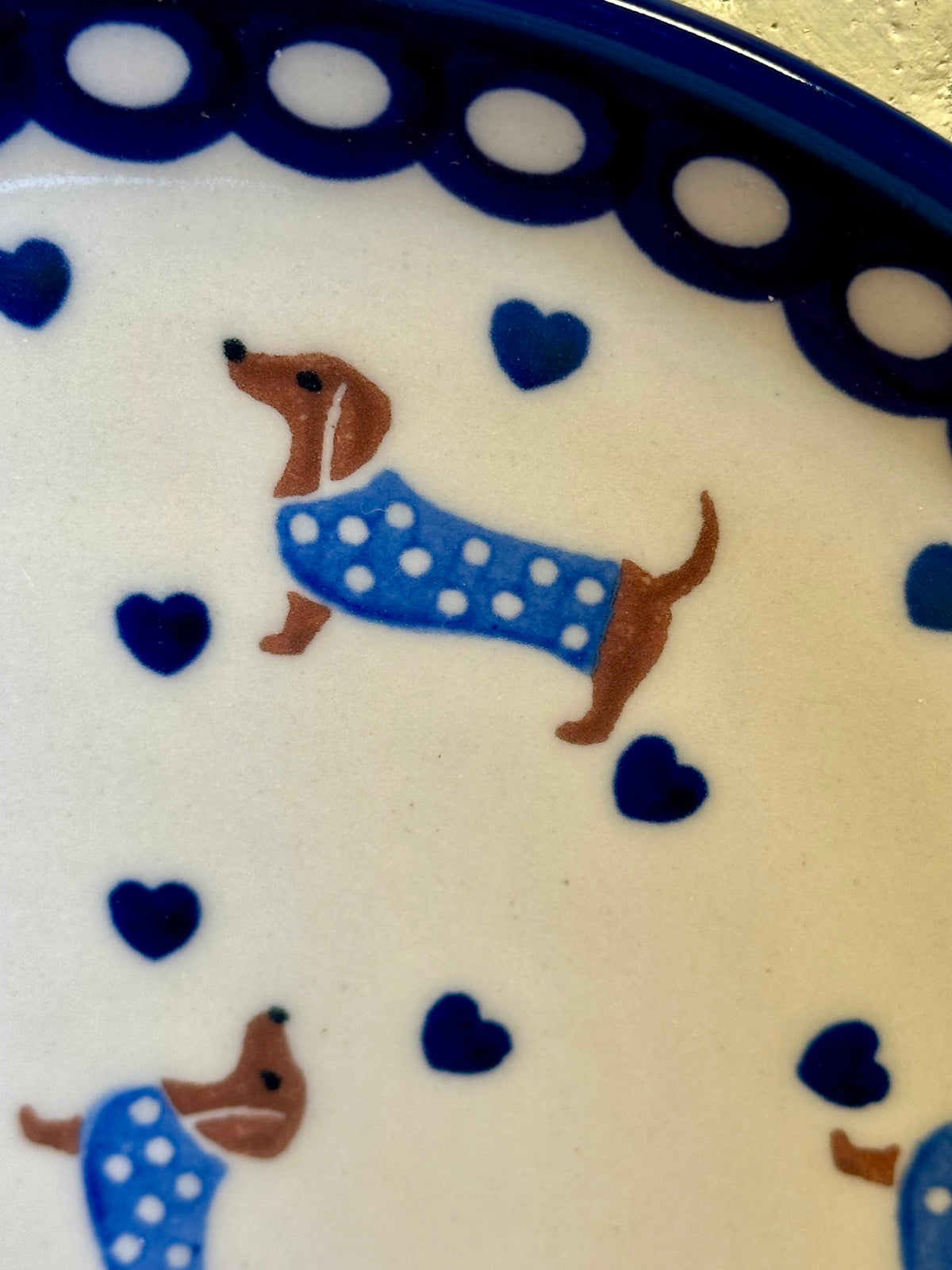 Kalich, Light Blue Sweater Dachshund Plate, 7.5"