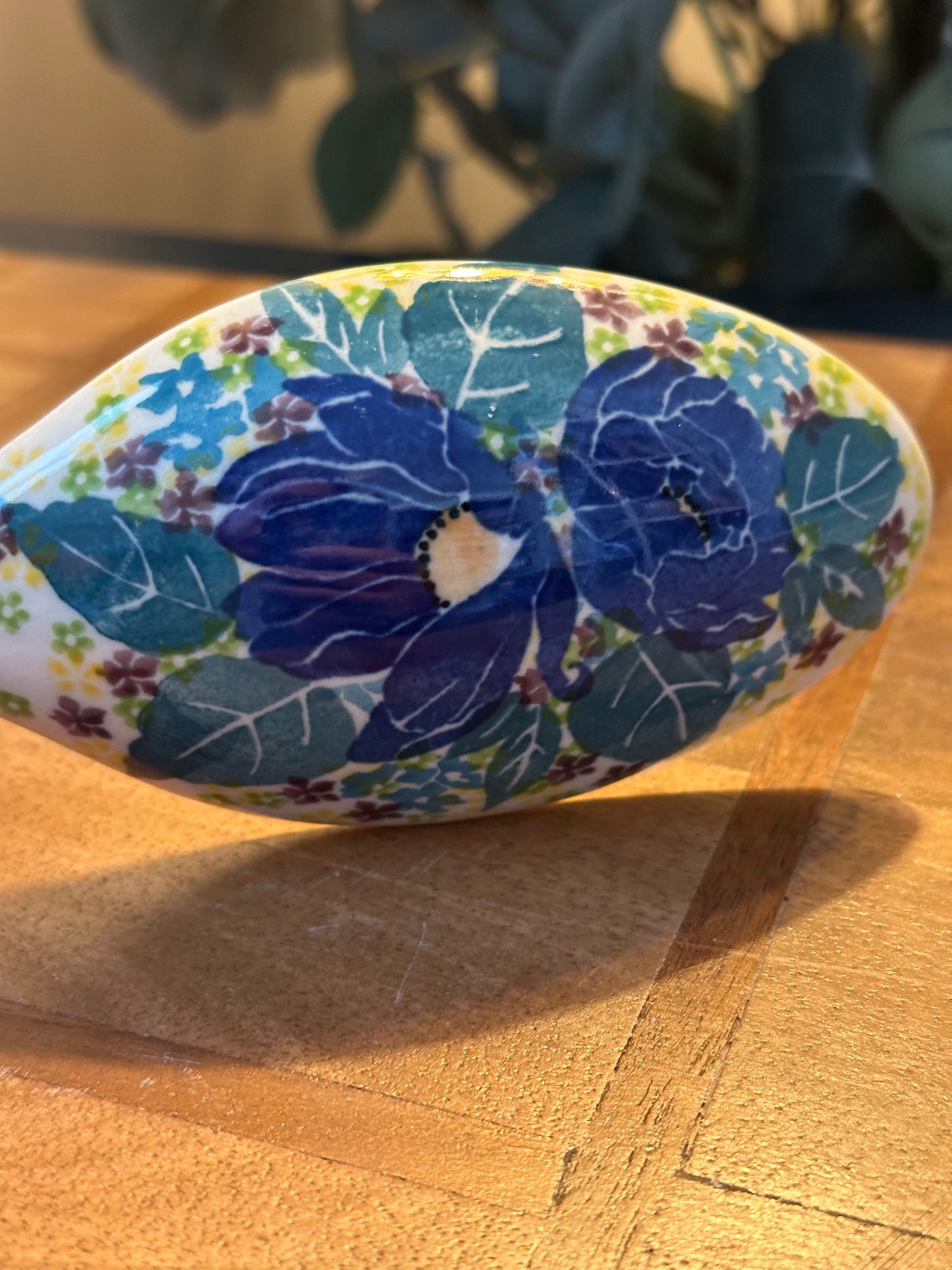 Ceramika Artystyczna Polish Pottery, Unikat Blue, Teal, Purple, Yellow, Green, Flowers Serving Spoon