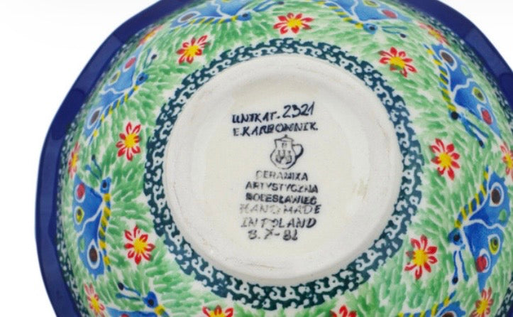 Ceramika Artystyczna, Unikat Ring Of Flowers, Scalloped Bowl 7"