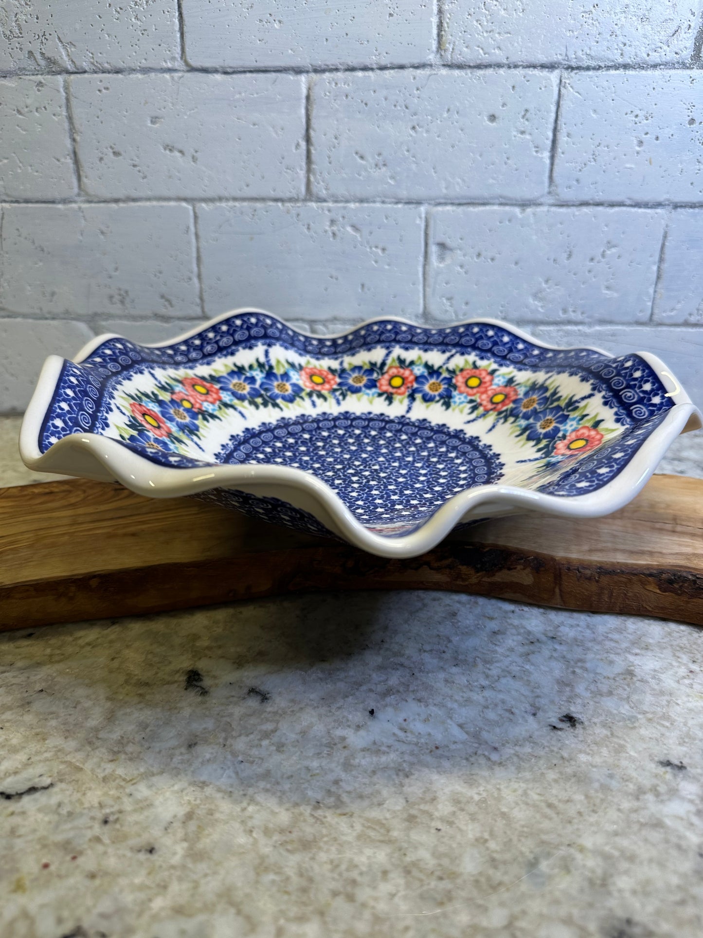 Kaola Studios Polish Pottery, Signature Unikat, Summer Wreath, 11" Wavy Shallow Bowl