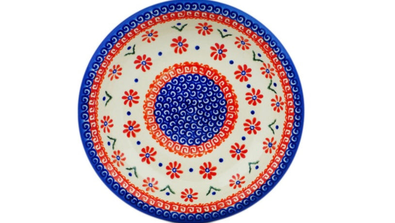 Ceramika Bona Polish Pottery, Red Daisy, Pasta Bowl
