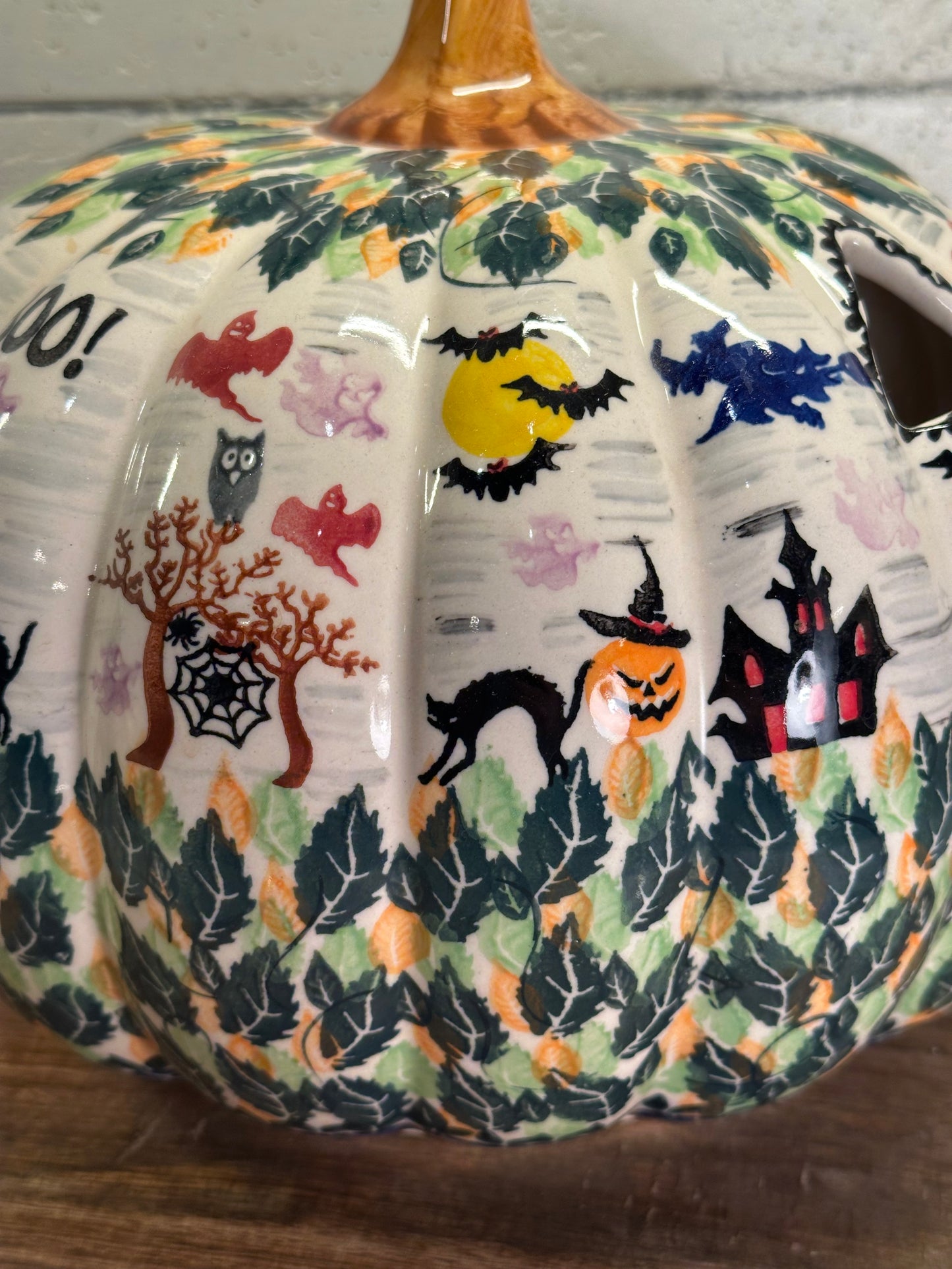 Kalich Polish Pottery, Unikat Halloween, XL Pumpkin Luminary