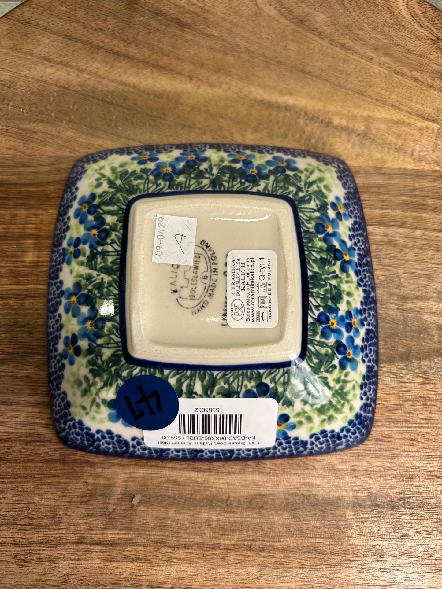 Kalich Polish Pottery,Art Level 1, Summer Blast, Square Bowl