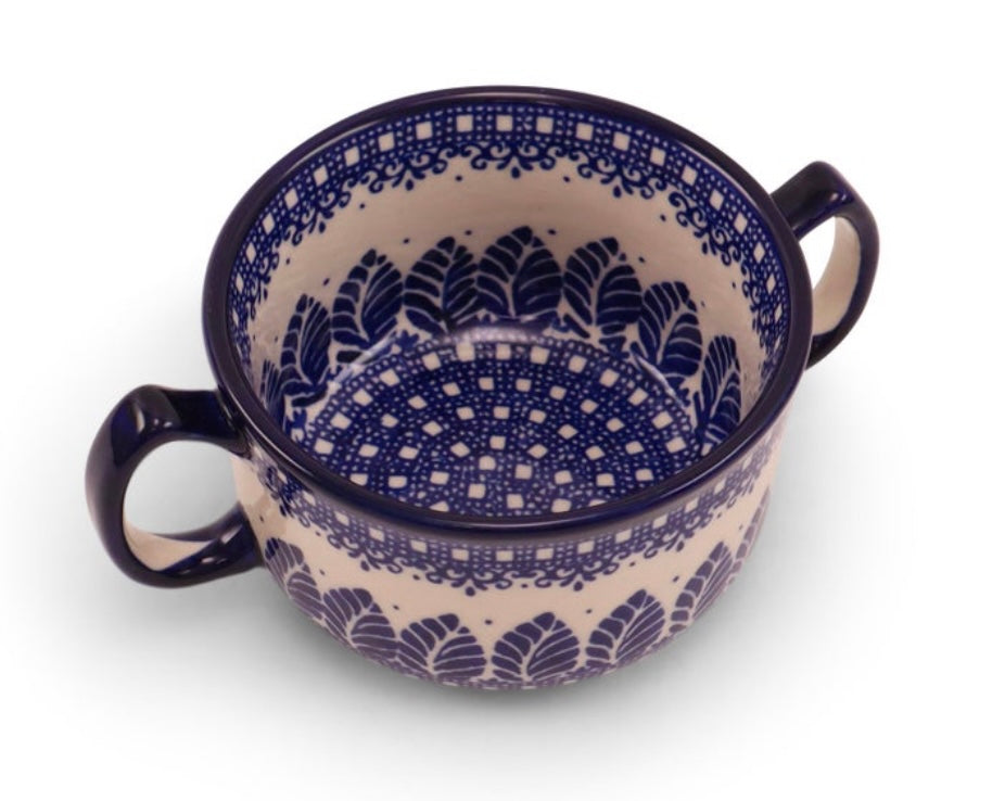 Millena Polish Pottery, Pattern B176, Bouillon Bowl with Handles