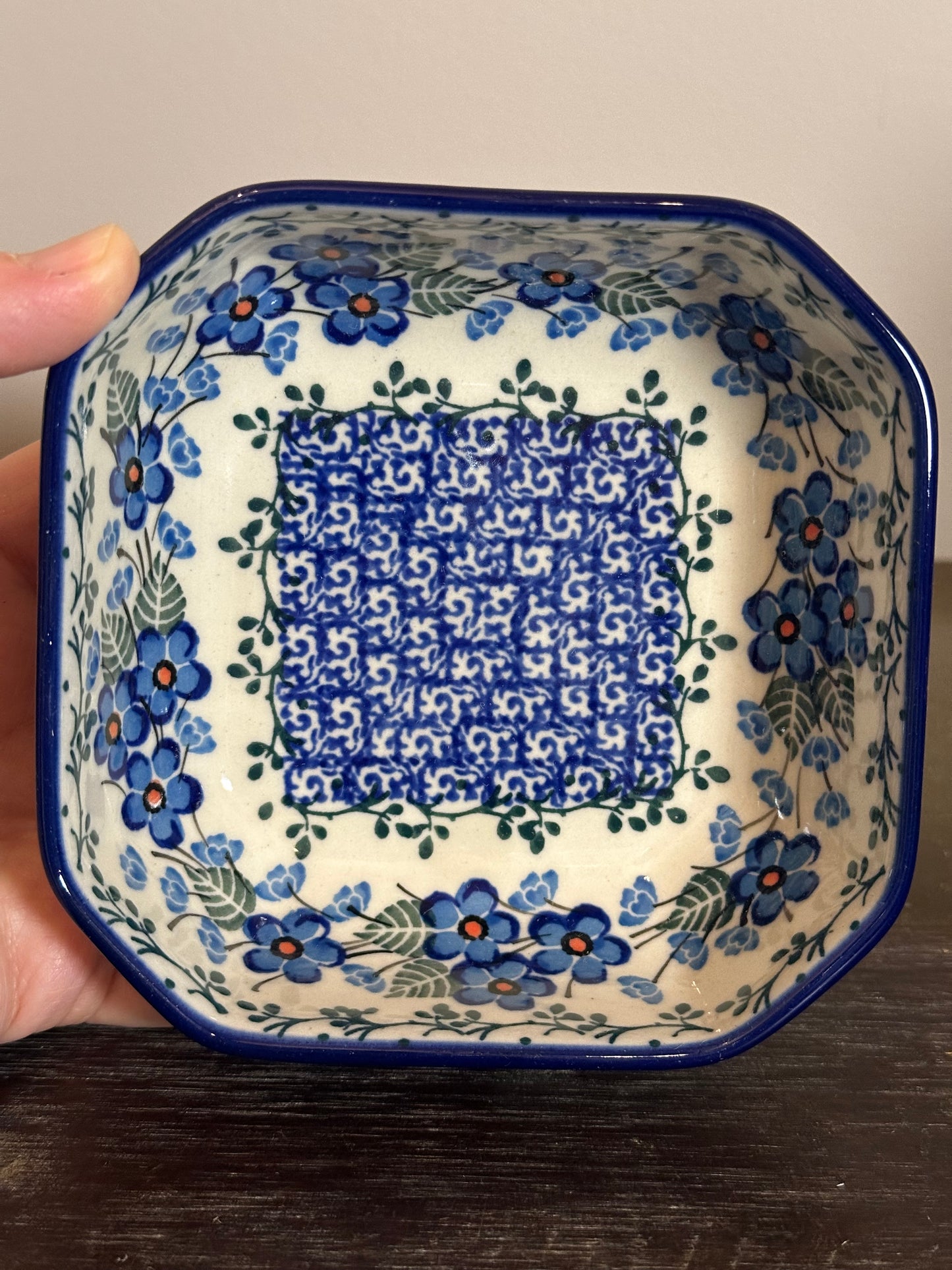 Ceramika Artystyczna, Blue Blossoms, Square Bowl