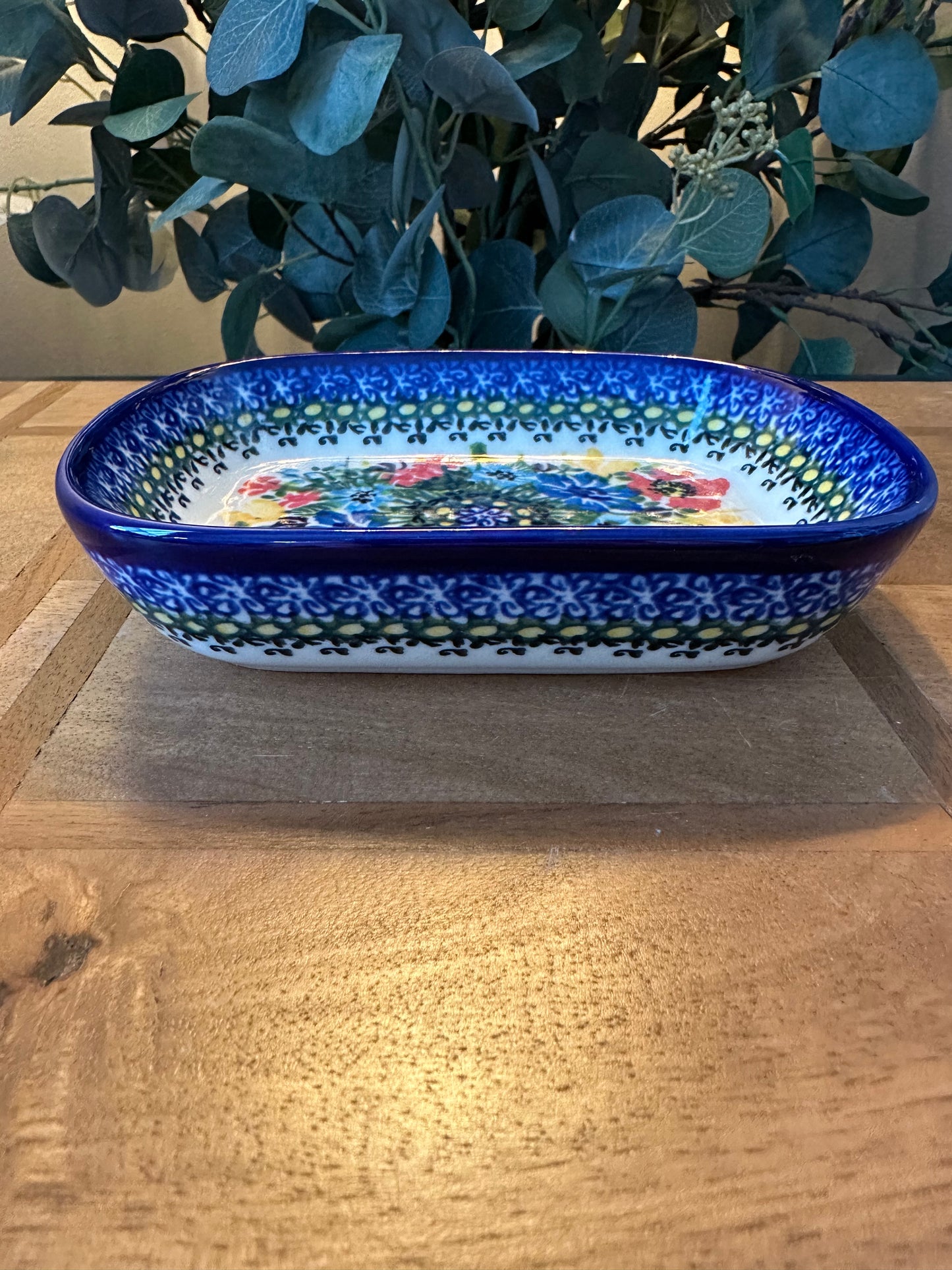 Kalich Polish Pottery. Unikat Art Level 2, Spring Flowers Soap Dish or Small Baker