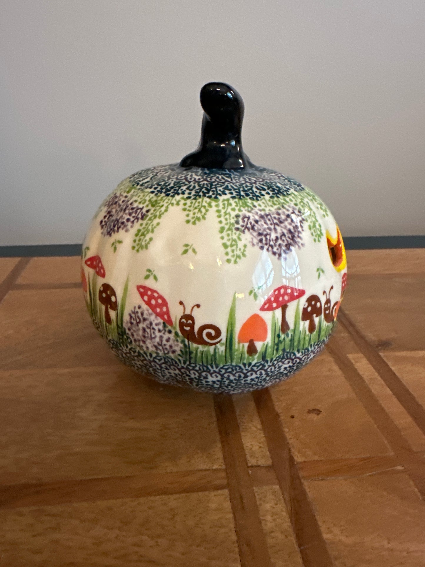 Galia Polish Pottery Mushroom and Snail Luminary Pumpkin