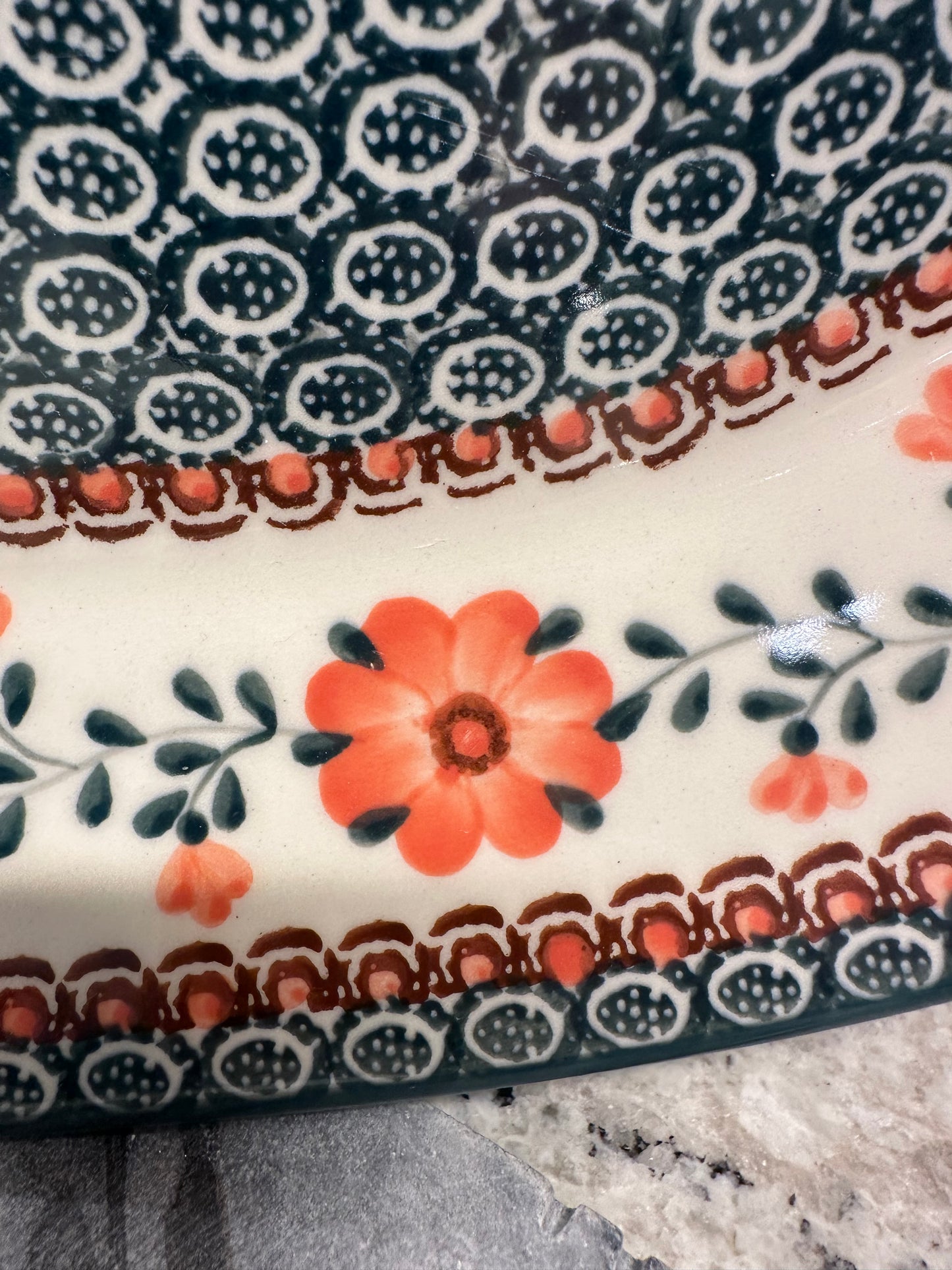Ceramika Artystyczna Polish Pottery, Orange Floral, XL Long Oval Platter, Preowned