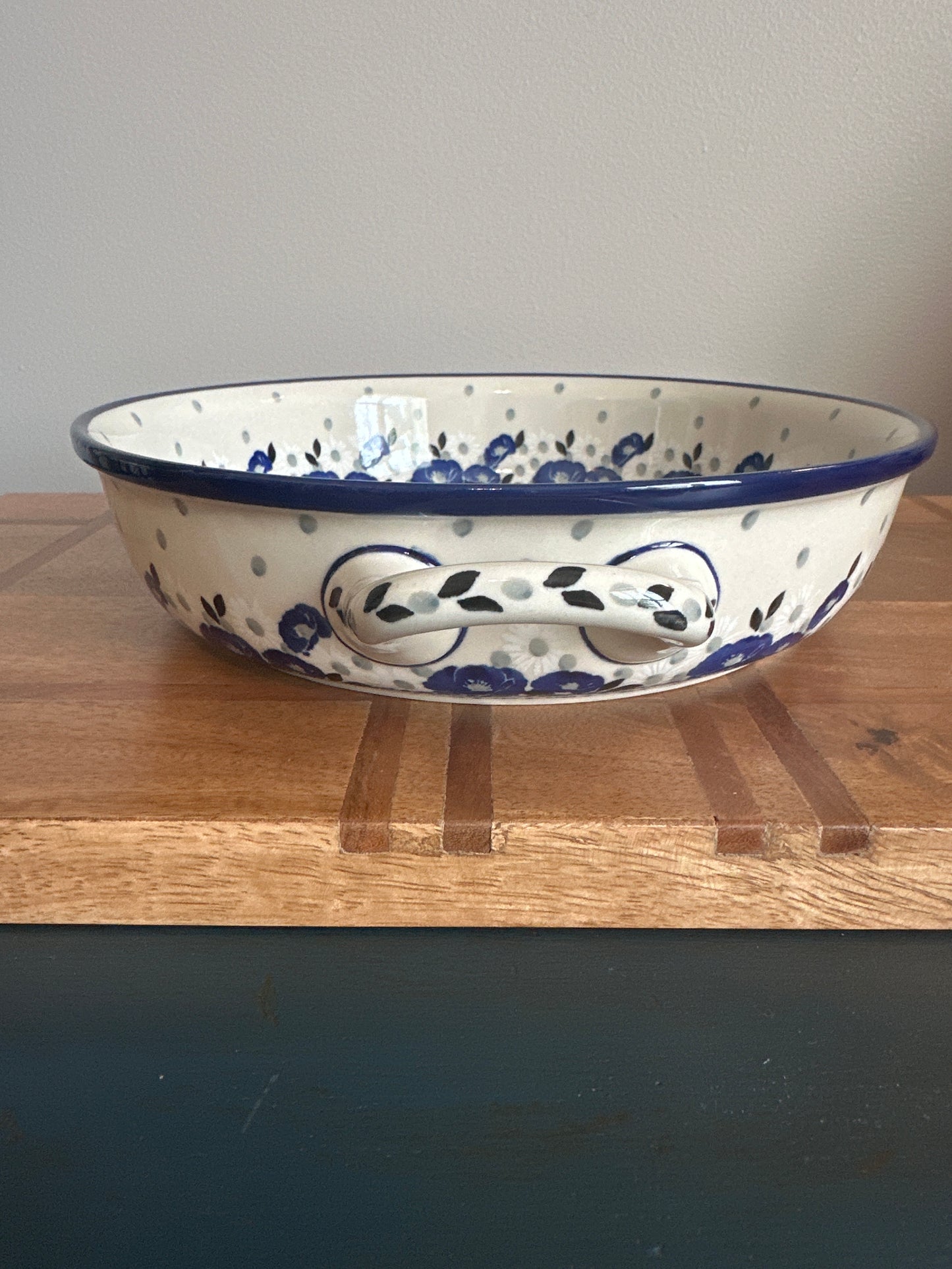 Ceramika Artystyczna Polish Pottery, Eternal Winter Collection, Round Handled Baker