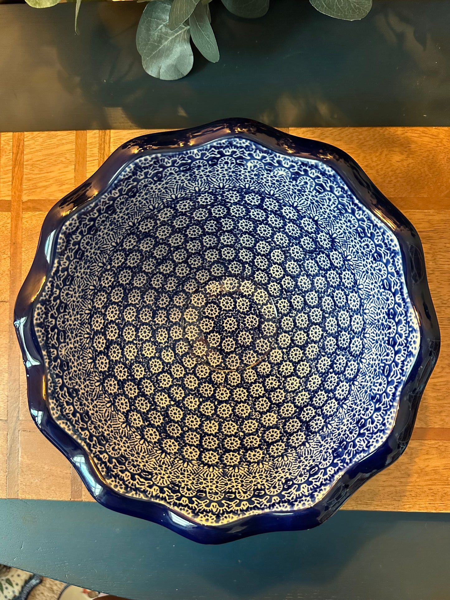 Ceramika Artystyczna Polish Pottery, Winter Frost, Scalloped 9" Bowl