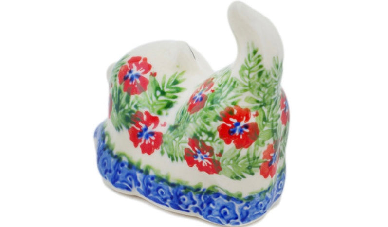 Ceramika Bona Polish Pottery, Midsummer Bloom, Cat Figurine