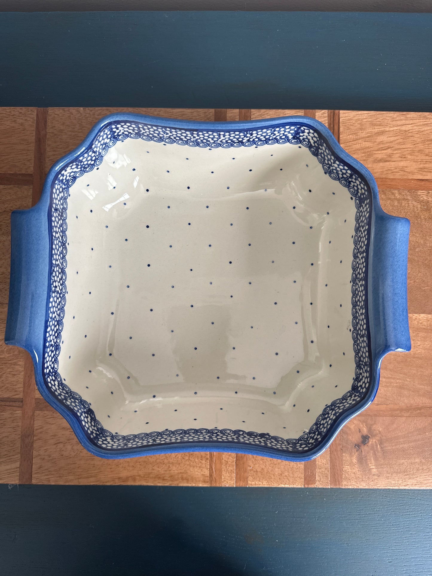 Preowned- Wiza Polish Pottery, 8" Octagonal Bowl/Baker with Handles