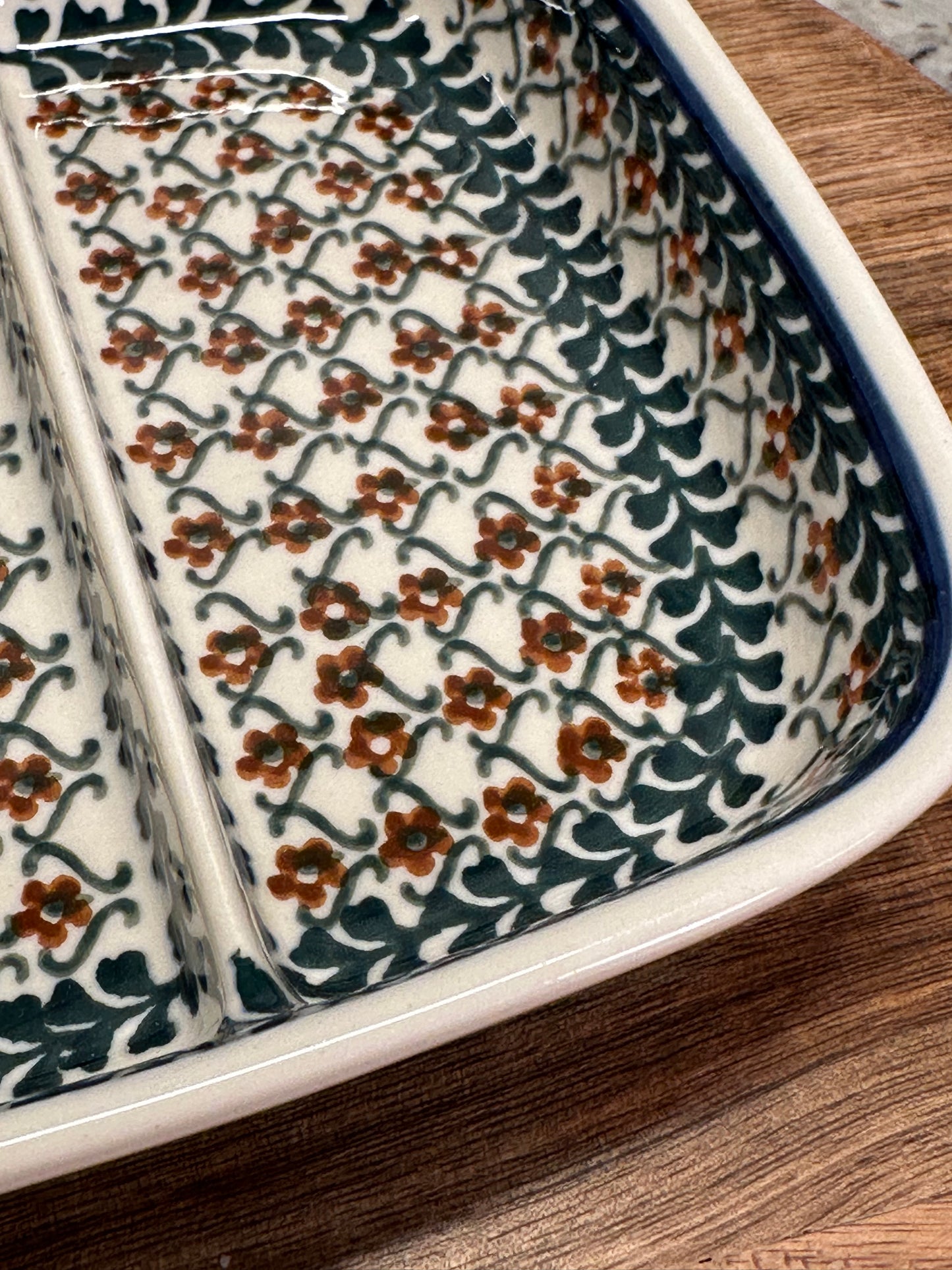 Ceramika Artystyczna Polish Pottery, Preowned Triple Divided Serving Dish
