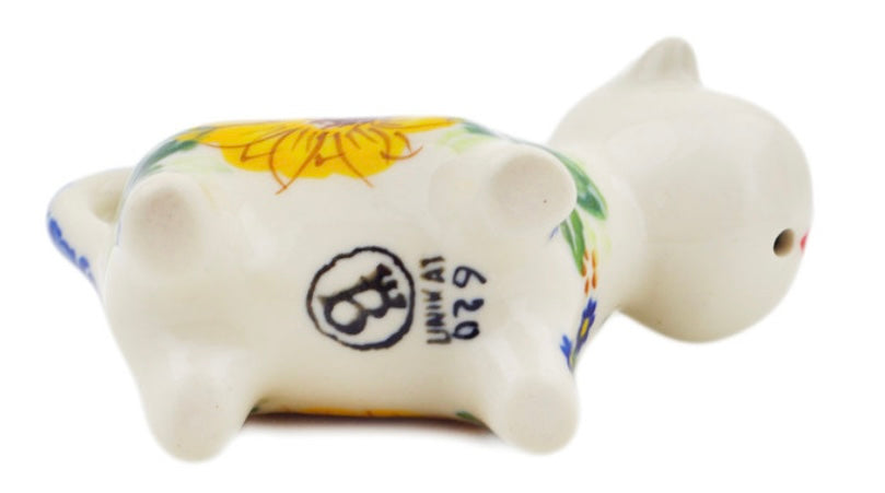 Ceramika Bona Polish Pottery, Unikat Yellow Petal Bliss, Cow Shaped Creamer 2 oz