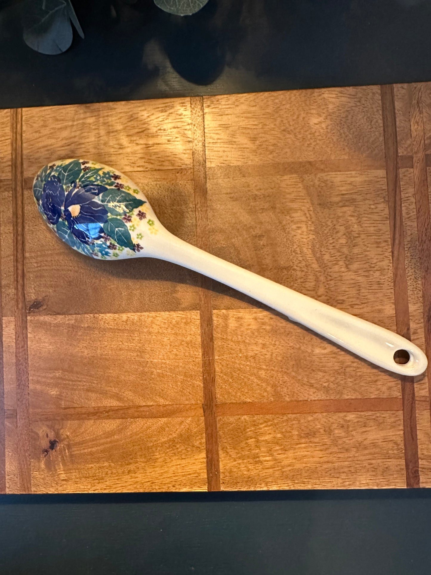 Ceramika Artystyczna Polish Pottery, Unikat Blue, Teal, Purple, Yellow, Green, Flowers Serving Spoon