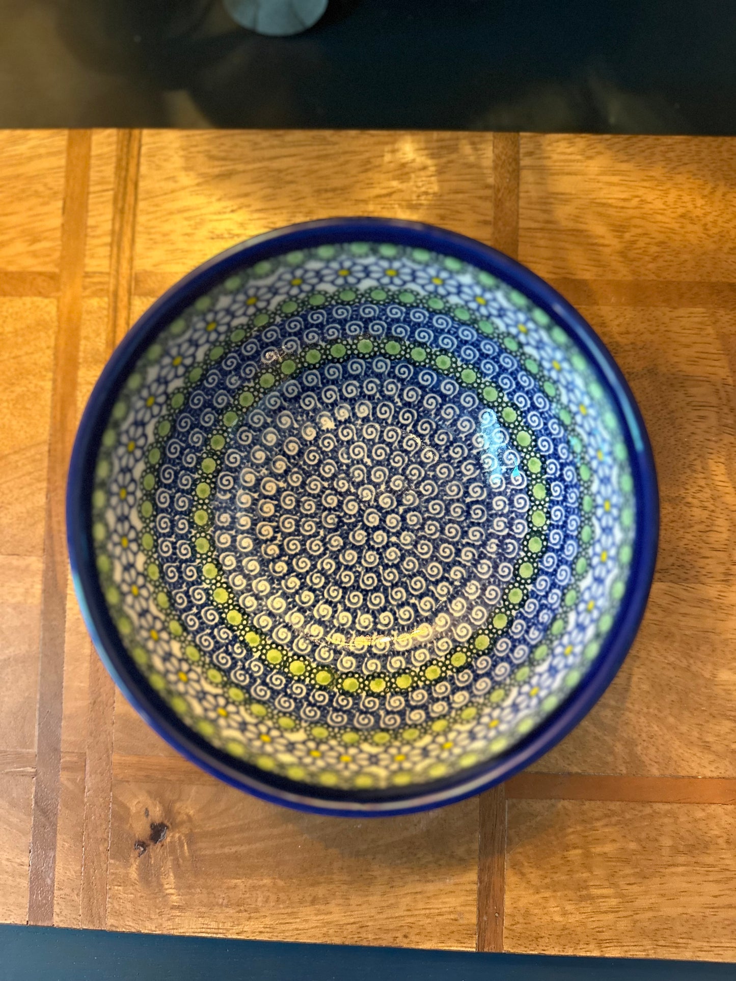 Kalich Polish Pottery, Art Level, Blue, Green, Daisy Bowl 6.5"