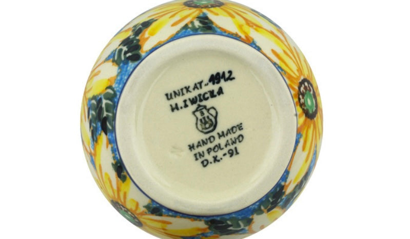 Ceramika Artystyczna Polish Pottery, Unikat Black Eyed Susan, Loop Soup Mug/Bowl 16 oz