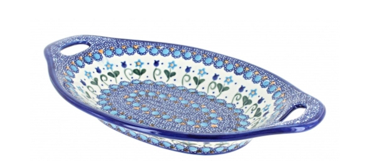 Vena, Savannah/Blue Tulip Garden Bread Tray with Handles