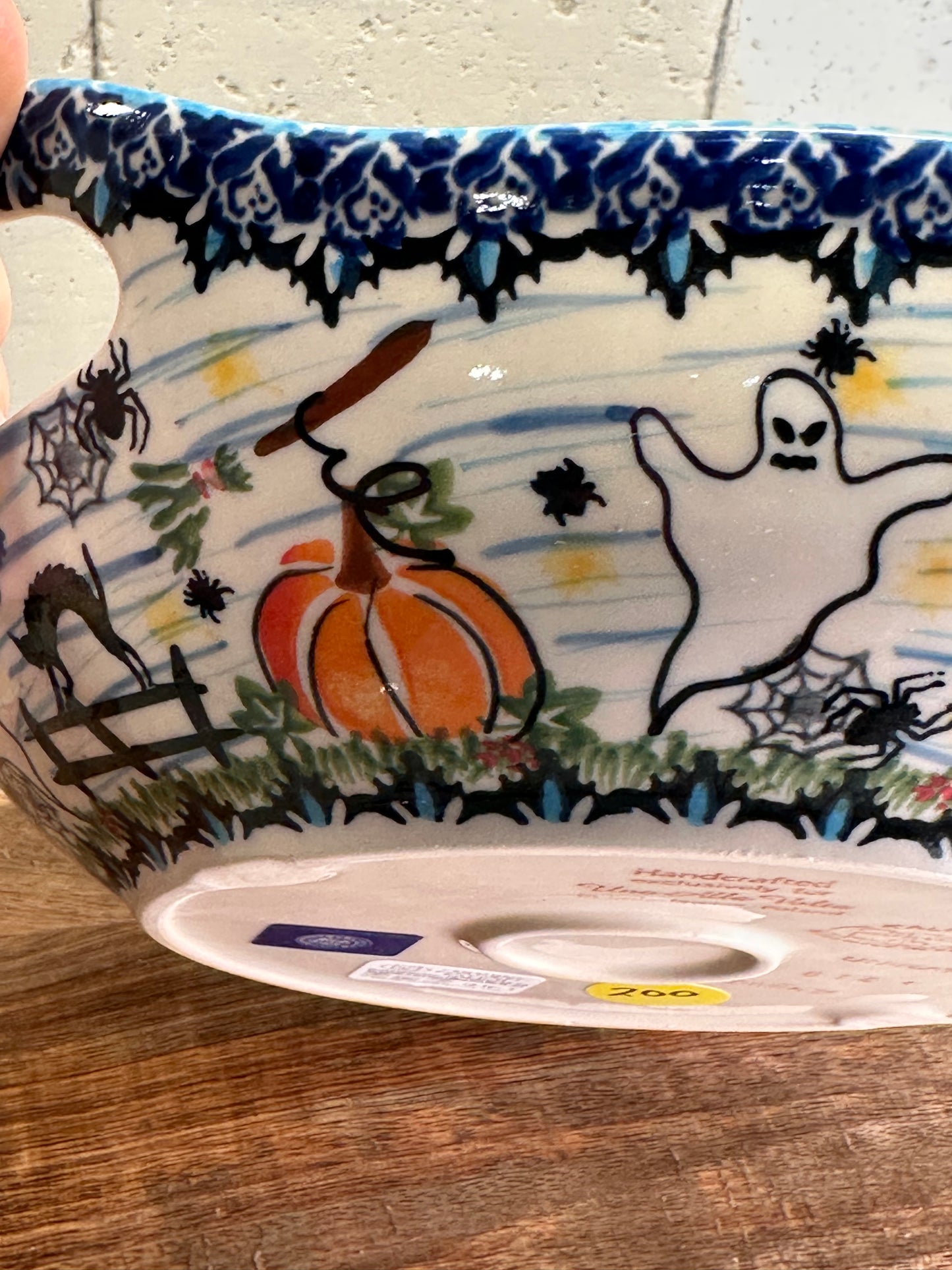 Kalich Polish Pottery, Unikat Halloween, Witches, Ghosts, Haunted House Handled Bowl/Server