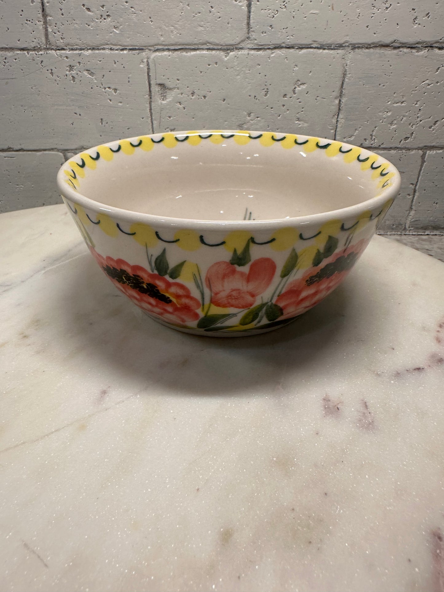 CER-A-NEILA Polish Pottery, Pink Floral with Yellow/Green Bowl, Preowned