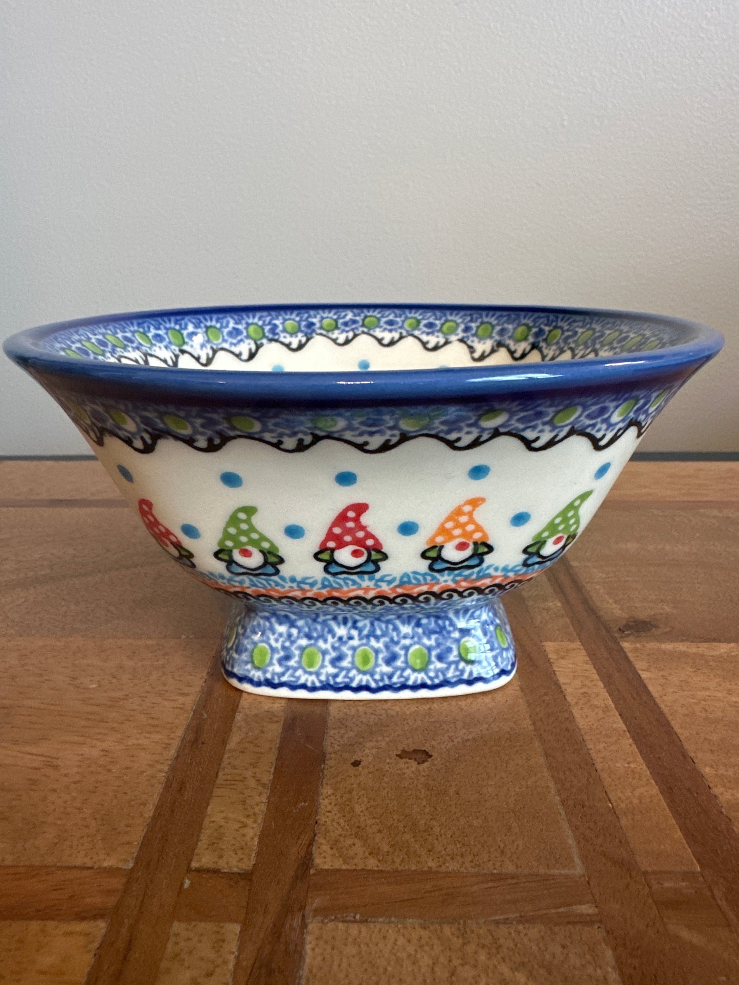 Galia Polish Pottery Colorful Gnomes Large Pedestal Bowl