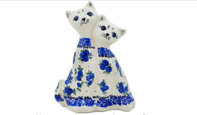 Ceramika Bona Polish Pottery, Lovely Blueberries, Cat Figurine