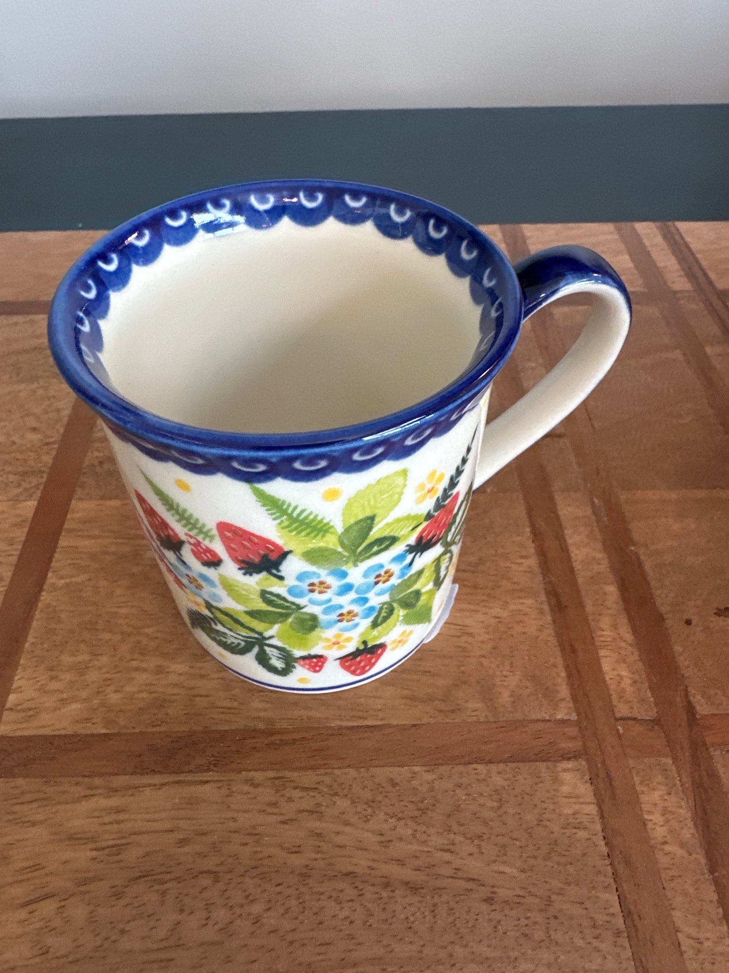 Kalich Polish Pottery Strawberry Fields and Butterfly 8 oz Straight Mug