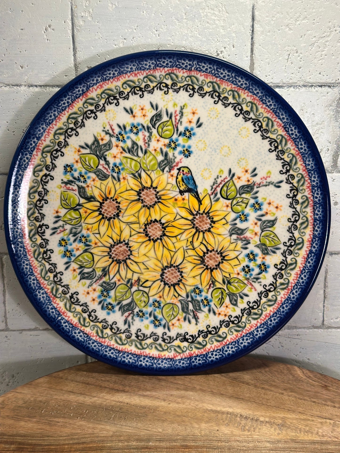 Vena Polish Pottery, Sunflower & Bird Dinner Plate