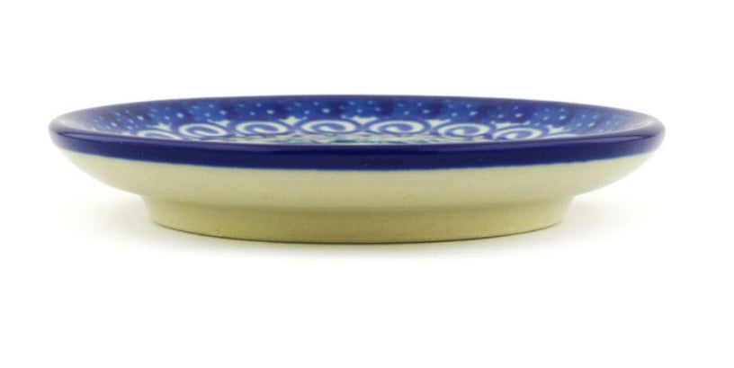 Ceramika Artystyczna Polish Pottery, Blue Daisy Swirls, Mini Plate/Coaster