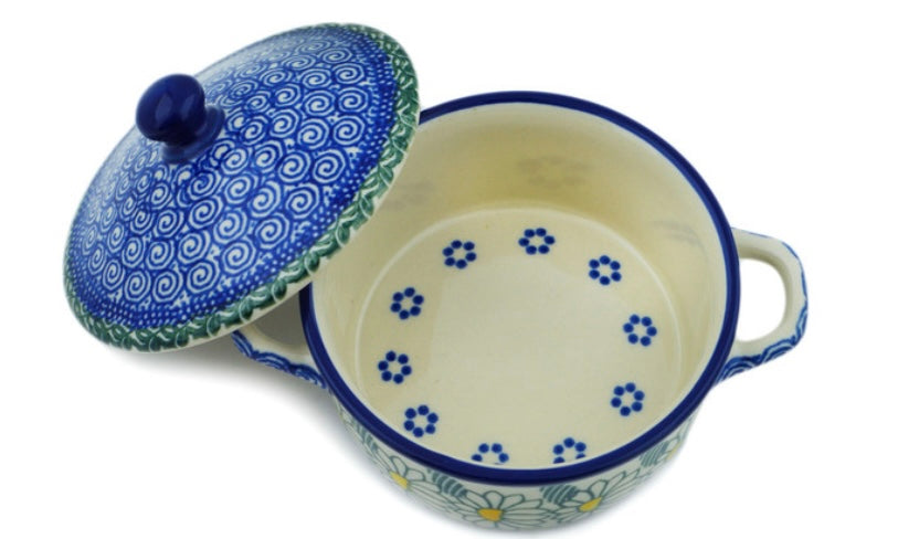 Ceramika Artystyczna Polish Pottery, Crazy Daisy, Jar with Lid and Handles