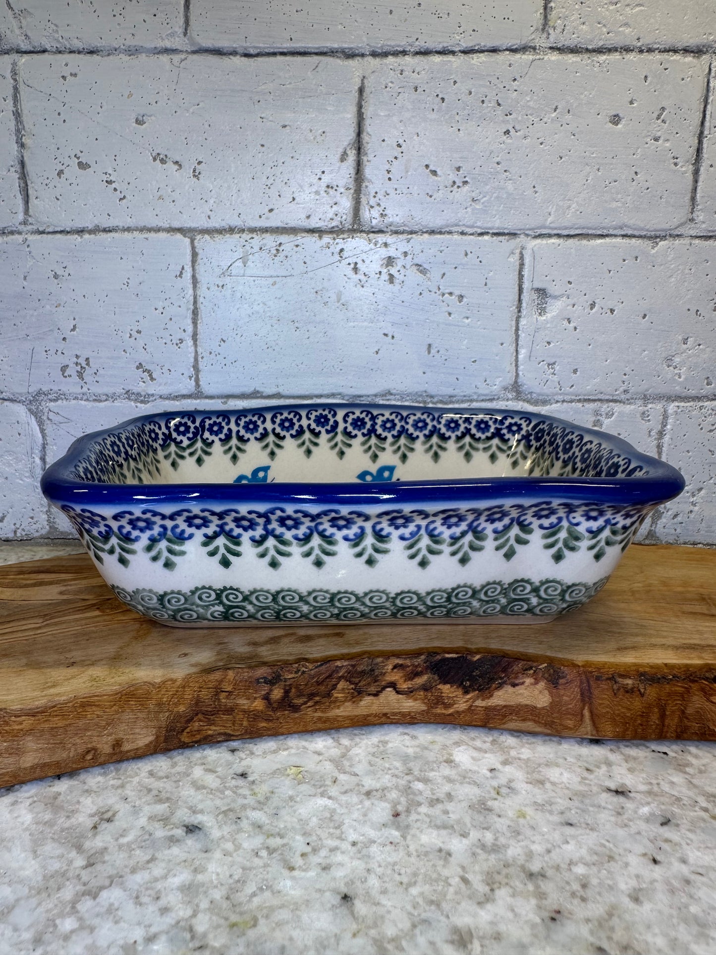 Ceramika Bona Polish Pottery, Unikat Ring Of Meadow Flowers, Rectangular Baker/Serving Dish