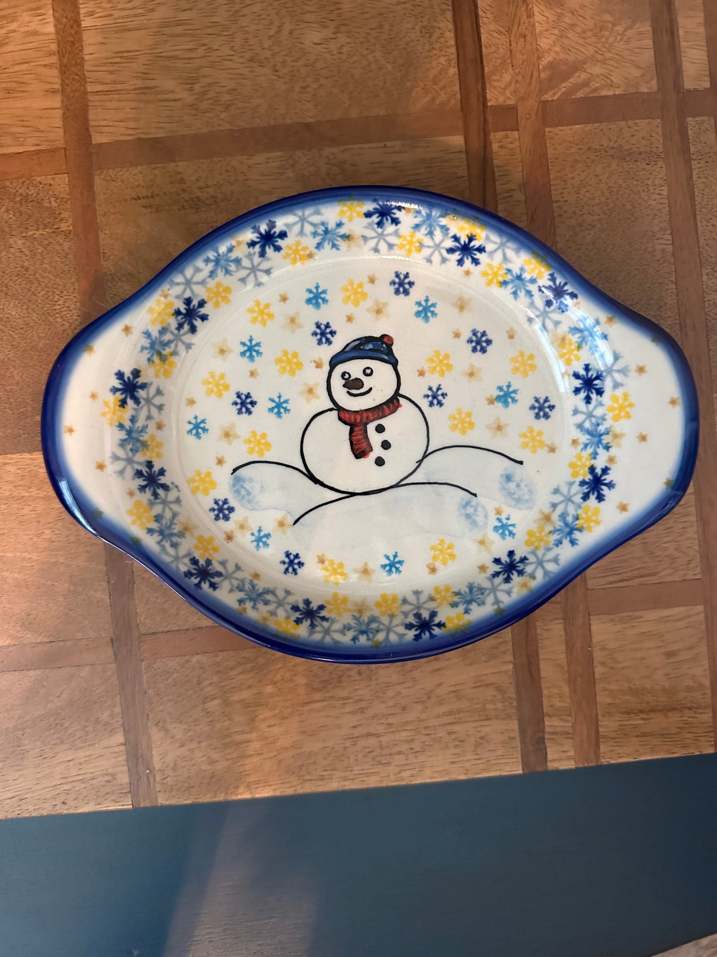 Ceramika Bona Polish Pottery, Delightful Snowfall, Platter with Handles