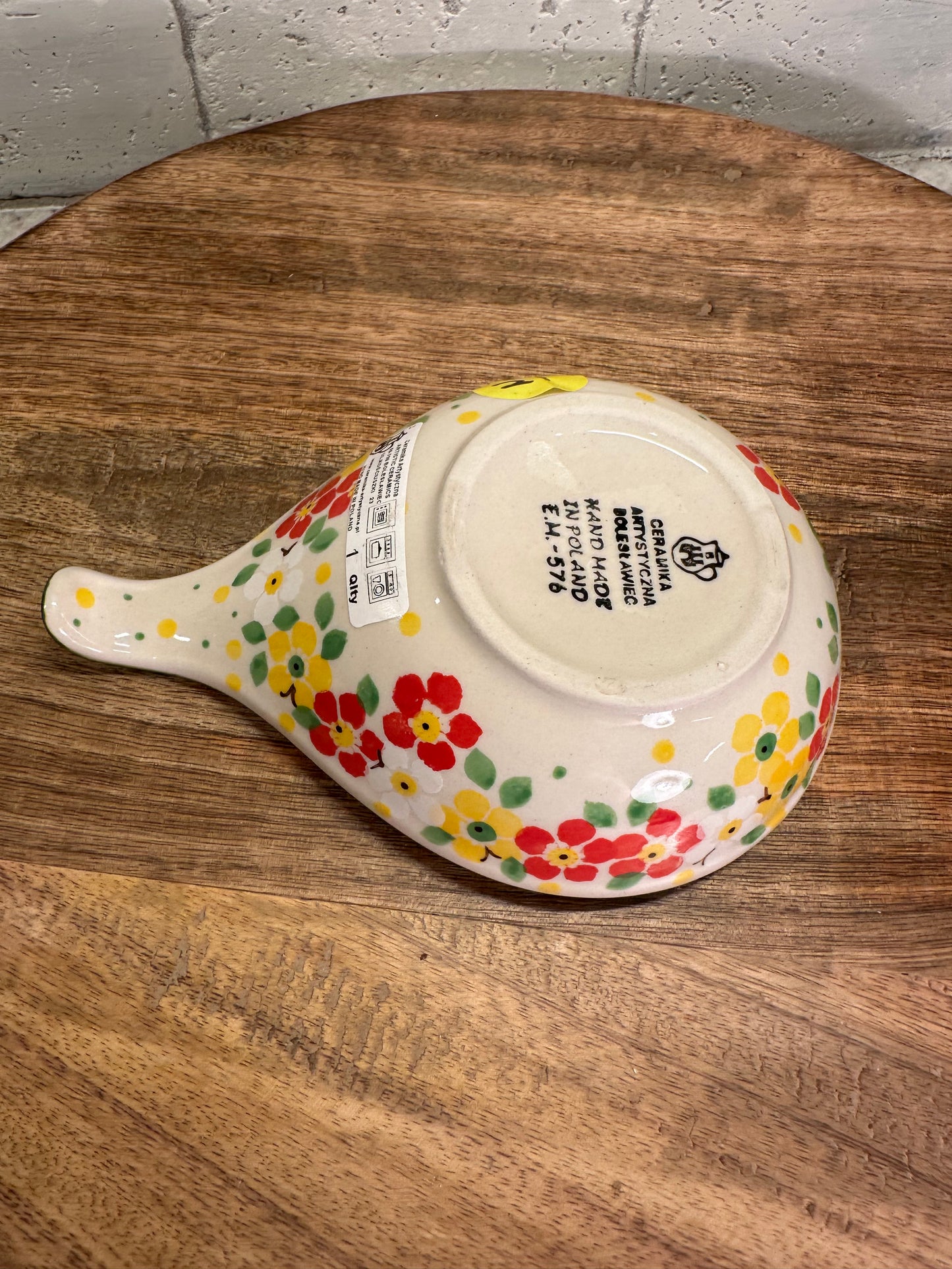 Ceramika Artystyczna Polish Pottery, Red, Yellow, White Floral Condiment Dish/Spoon Rest