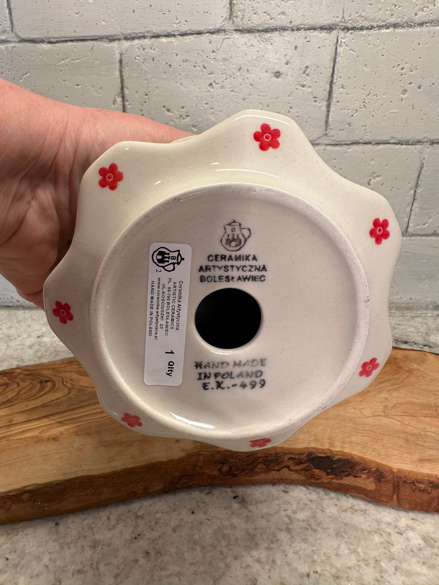 Ceramika Artystyczna Polish Pottery, Red Floral 8" Tree