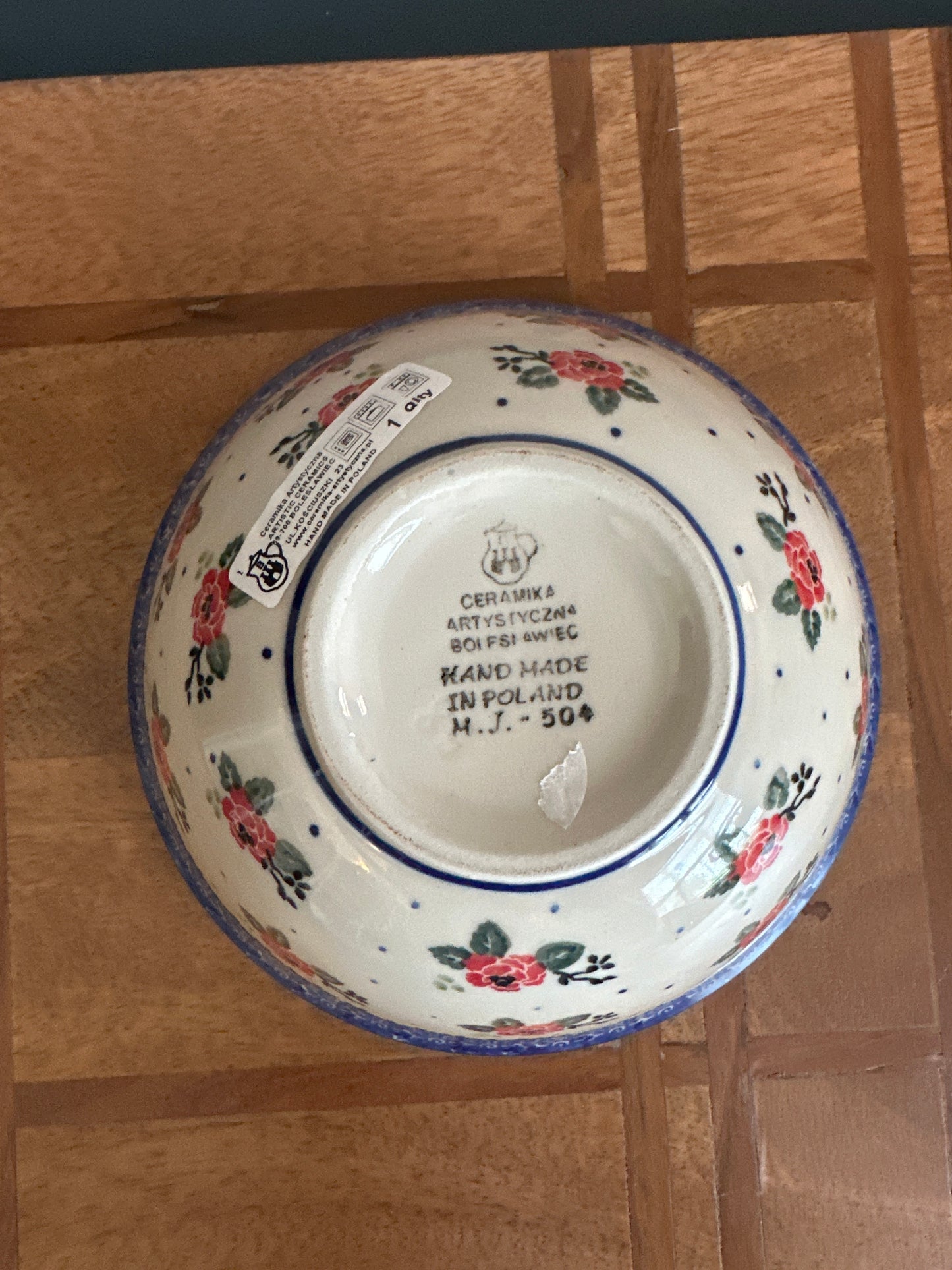 Ceramika Artystyczna Red Rose with Greenery Soup or Salad Bowl