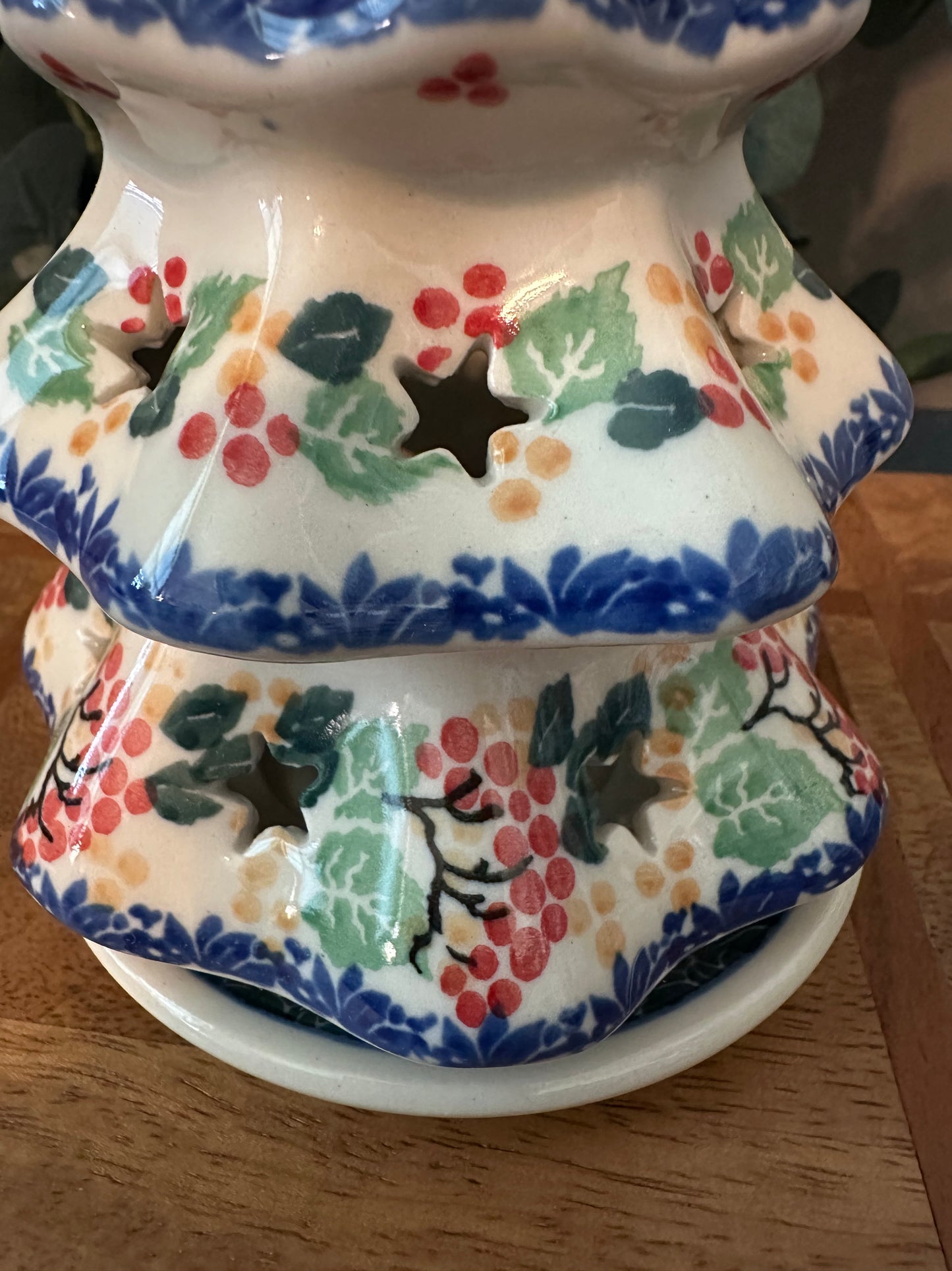Ceramika Artystyczna Polish Pottery, Berry Branches, 7" Luminary Tree