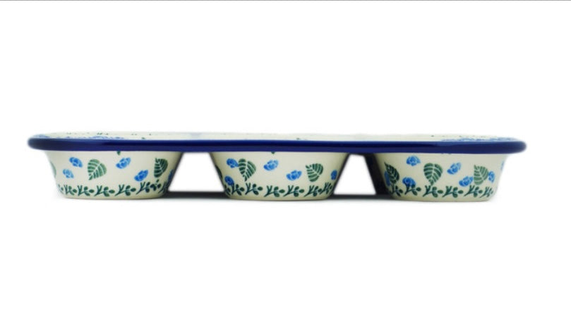 Ceramika Artystyczna Polish Pottery, Blue Blossom, Muffin Pan