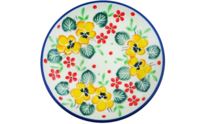 Ceramika Artystyczna Polish Pottery, Golden Pansy Garden, Mini Plate/Coaster