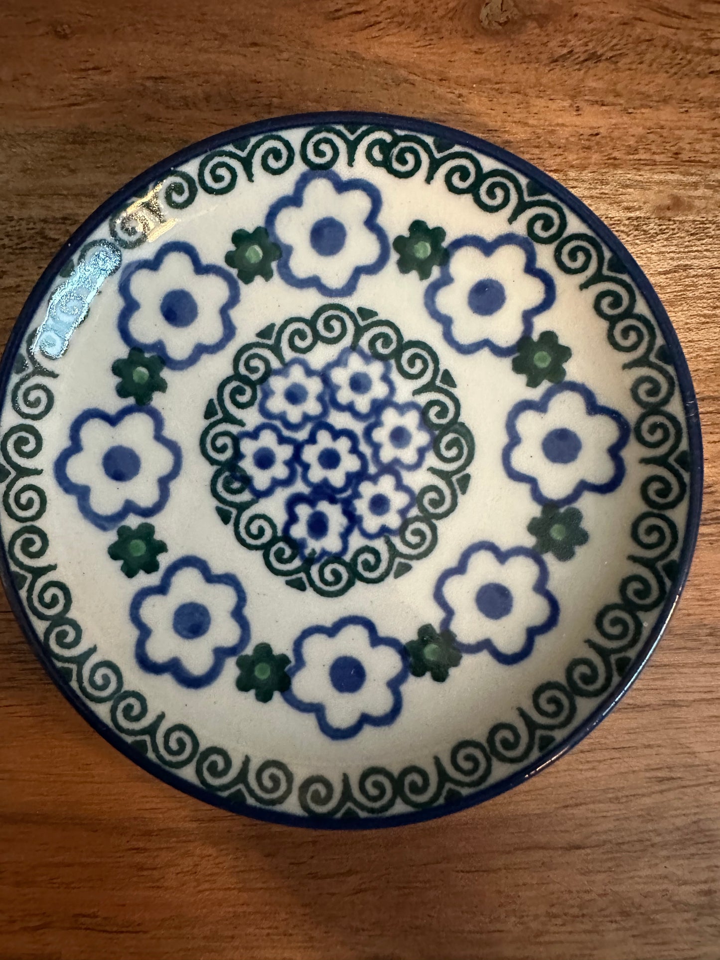 Ceramika Artystyczna Polish Pottery, White Daisy Dots, Mini Plate/Coaster