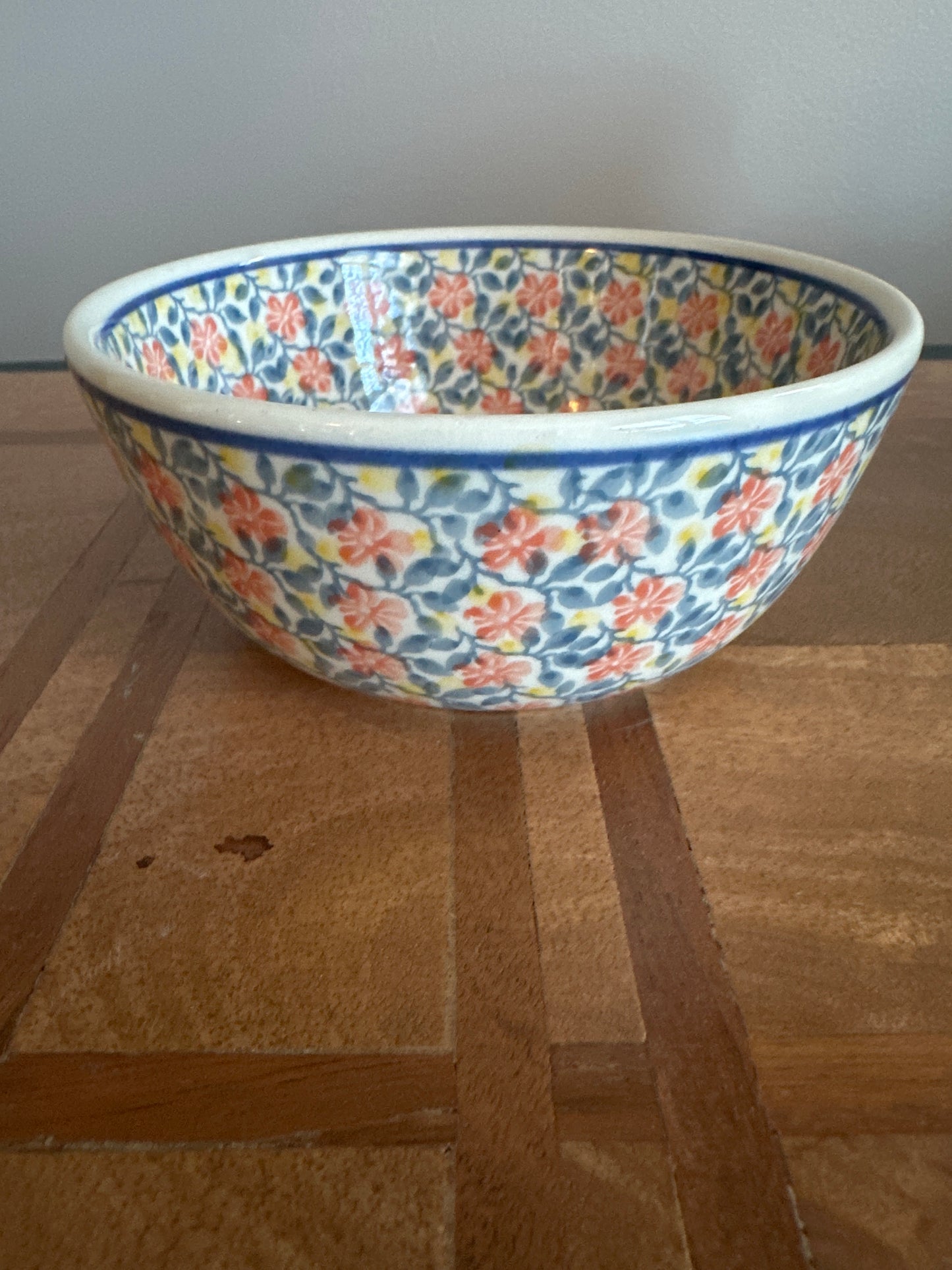 Ceramika Artystyczna Polish Pottery, Peach Flowers Ice Cream Bowl