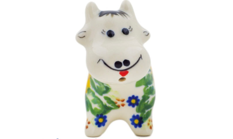 Ceramika Bona Polish Pottery, Unikat Yellow Petal Bliss, Cow Shaped Creamer 2 oz