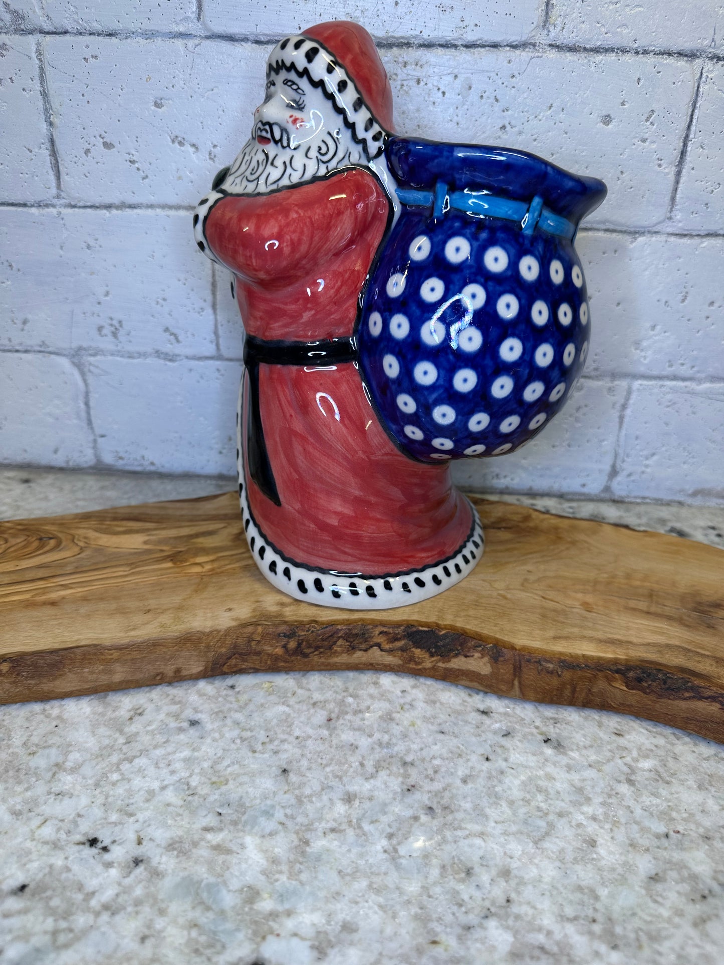 Ceramika Vena Polish Pottery, Blue Eyed Beauty, Santa Shaped Jar, 9"