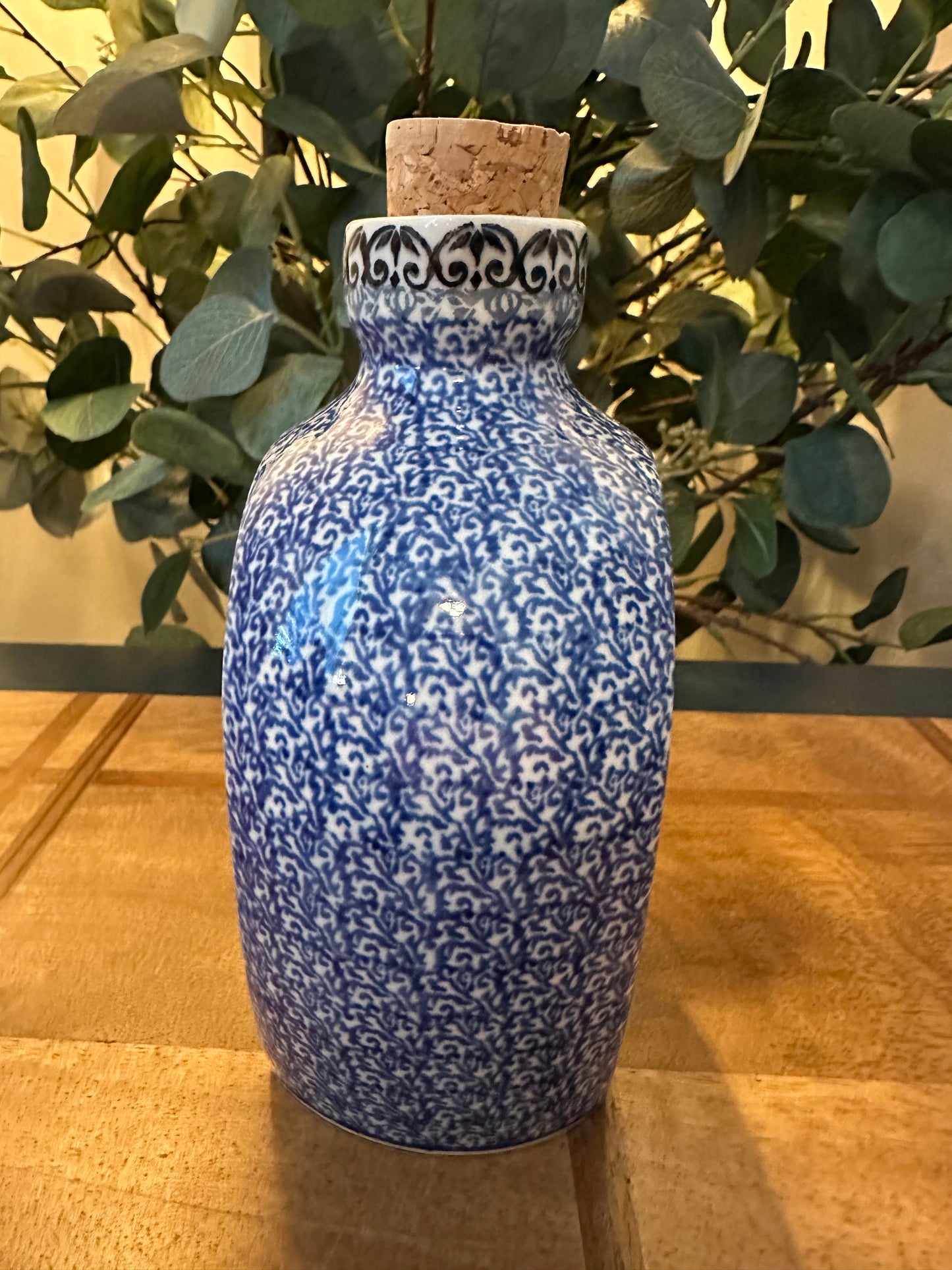 Ceramika Artystyczna Polish Pottery, Red Forget-Me-Nots, Bottle