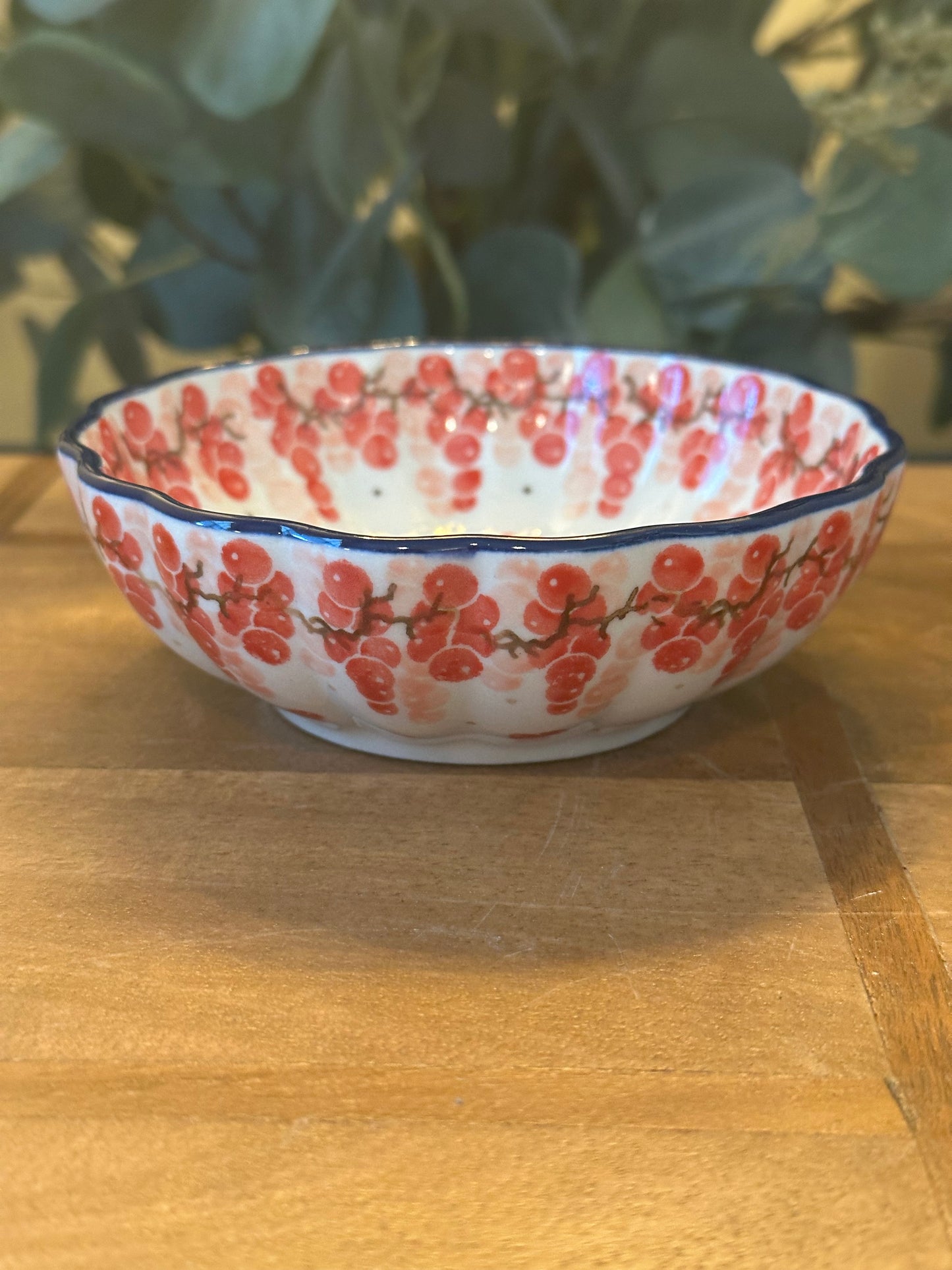 Ceramika Artystyczna Polish Pottery, Pink Peppercorn, Small Scalloped Bowl