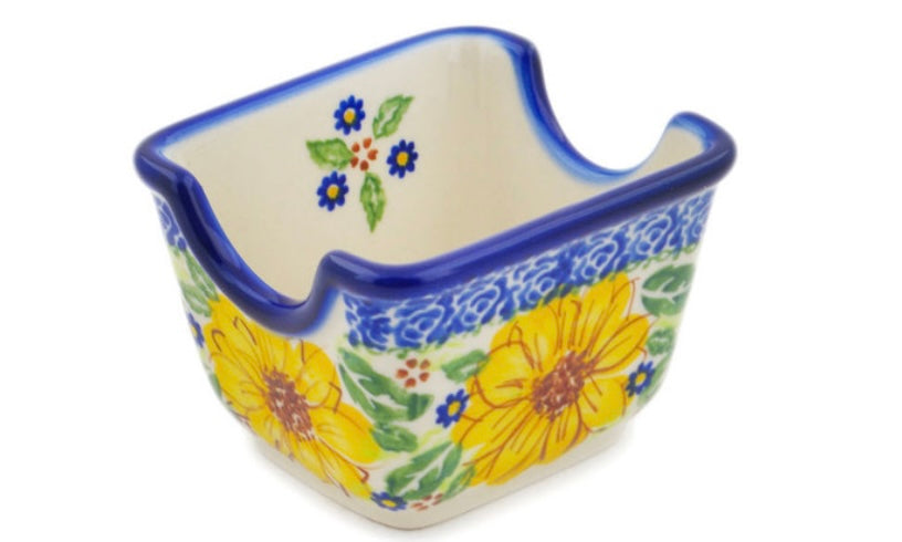 Ceramika Bona Polish Pottery, Unikat,Yellow Petal Bliss, Sugar Packet Holder
